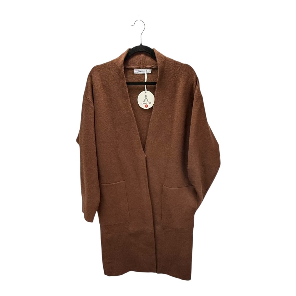 NWT Brown Knit Button Front Long Cardigan Sweater Women M Pockets Warm Anrabess